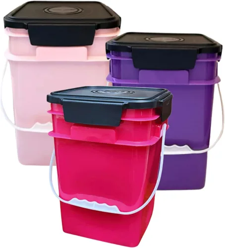 Vista 20 de House Naturals Cubo cuadrado de grado alimenticio de 4 galones con asas de plástico y tapa (paquete de 3) recipientes fabricados en Estados Unidos
