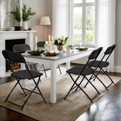 Vista 4 de Silla plegable de plástico de 20 piezas, silla comercial portátil, sillas plegables de plástico resistente, silla plegable con capacidad de 350 Negro