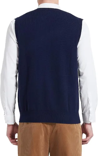 Vista 2 de Kallspin Chaleco de mezcla de lana de cachemira para hombre con cuello en V