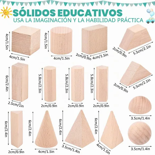 Vista 2 de Syhood 15 piezas de formas 3D, sólidos geométricos de madera, formas geométricas de gran tamaño, color burdeos, conjunto de bloques geométricos