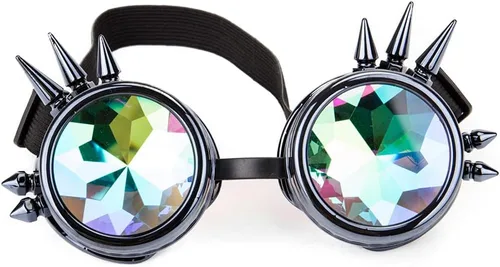 Vista 9 de Gafas caleidoscopio para raves trippy psicodélico steampunk con lentes de cristal de difracción de prisma arcoíris