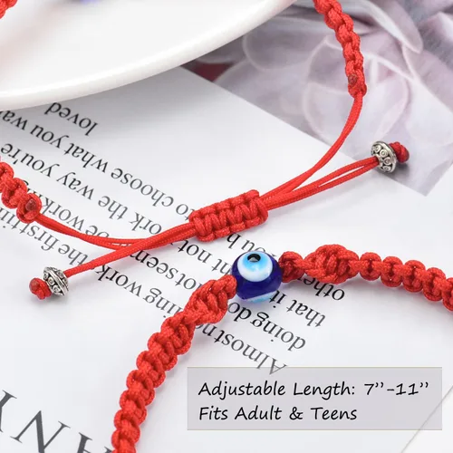 Vista 5 de Tarsus Pulsera ajustable de ojo malvado grande de cábala, amuleto de cuerda roja Nazar para familia, pareja, mejor amigo, mujeres, hombres y niñas