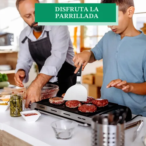 Vista 6 de HaSteeL - Juego de 2 espátulas de metal para plancha de acero inoxidable con asas de plástico ABS, herramientas profesionales para plancha