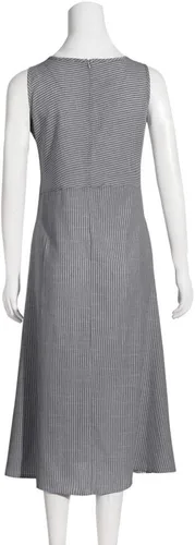 Vista 25 de Vestido de manga larga para mujer, casual, de algodón, lino, con botones, maxivestidos tipo caftán, blanco y azul
