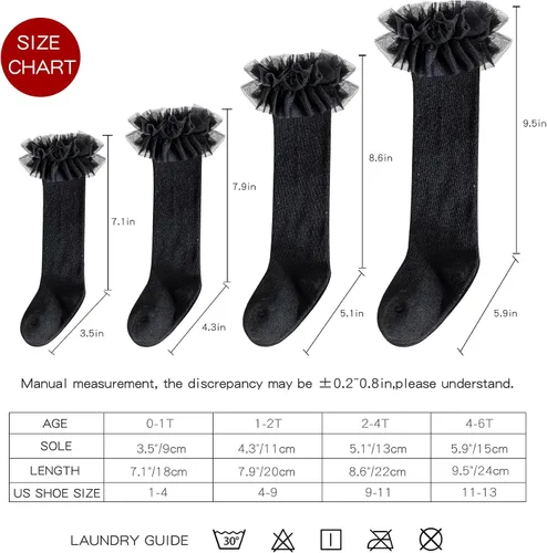 Vista 5 de HOUSEYUAN Calcetines largos con volantes para bebés y niñas de 6 a 12 meses