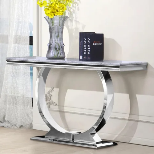 Vista 8 de Mesa de centro moderna, mesas de centro con pedestal de base en U plateadas para sala de estar, mesa de centro rectangular de 48 pulgadas en gris