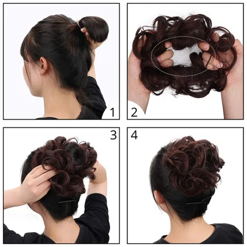 Vista 4 de STYLER Piezas de cabello de moño desordenado para mujer, piezas de cabello sintético con moño, extensión de cabello rizado en forma de dona (2#)