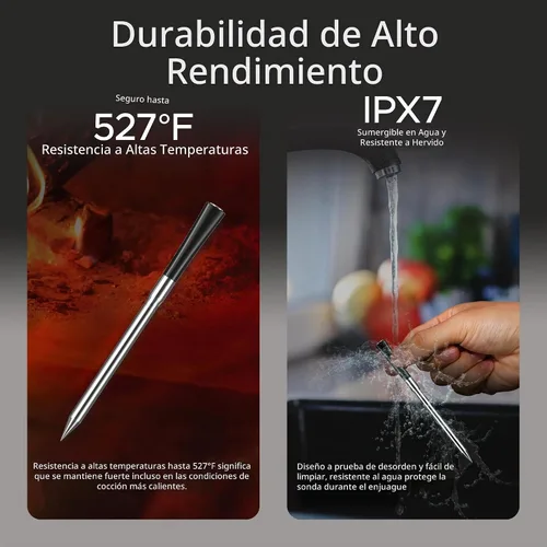 Vista 6 de Termómetro inalámbrico de carne de 750 pies de largo alcance para ahumador, barbacoa y asador, 2 sondas, termómetro inteligente Bluetooth con sensor