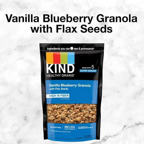 Vista 5 de KIND HEALTHY GRAINS Granola, snack saludable, granola de vainilla y arándanos con semillas de lino, mezcla de aperitivos, 3 unidades, 33 onzas