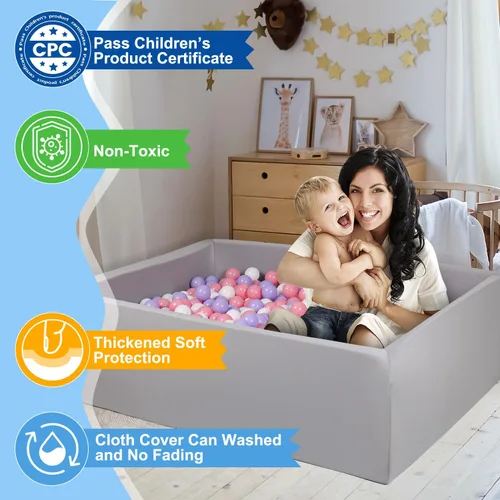Vista 4 de Piscina de bolas de espuma para niños pequeños, piscina rectangular de 47 pulgadas para niños, piscina de bolas suave tamaño grande, regalo ideal