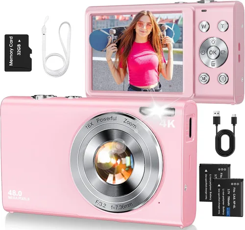 Vista 11 de Cámara digital, cámara de videoblogs 4K con enfoque automático para fotografía con tarjeta de 32 GB, cámara digital compacta portátil de 48 Negro