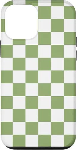 Vista 16 de Funda clásica a cuadros para iPhone 13 Pro Max, color verde salvia y blanco