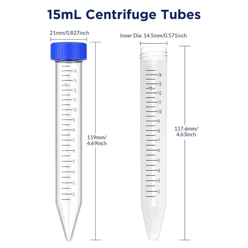 Vista 3 de Membrane Solutions Tubos de centrífuga cónicos de 0.5 fl oz, paquete de 50 tubos de ensayo de plástico estériles con tapas de rosca, recipiente