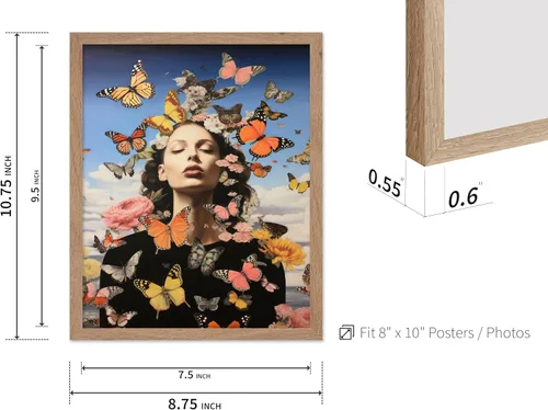 Vista 3 de Poster Master Póster de retrato de mujer, estampado de mariposa retro, arte de collage, arte femenino, arte femenino, arte moderno, arte floral