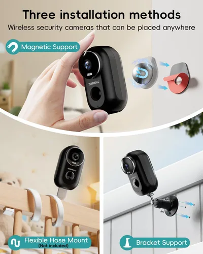Vista 2 de Cámaras de seguridad ZUMIMALL inalámbricas para exteriores, 2 paquetes, cámaras 2K para seguridad del hogar, cámara para exteriores/interiores