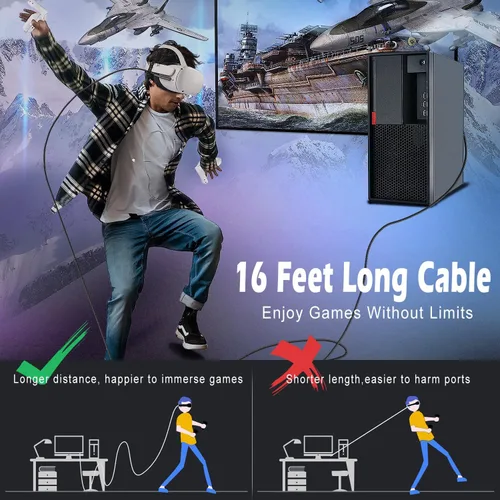 Vista 5 de Cable de enlace de 16 pies compatible con accesorios OculusMeta Quest 32Pico 4 y PCSteam VR, cable de transferencia de datos USB 3.2 a USB C, cable