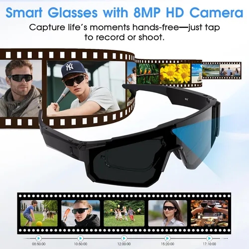 Vista 4 de Lentes inteligentes AI con cámara 4K, gafas de grabación de video HD de 8 MP con almacenamiento integrado, protección UV y asistente de IA, gafas