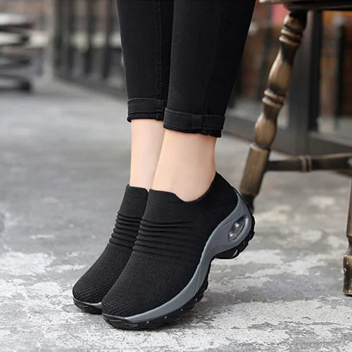 Vista 4 de Zapatos deportivos para caminar de malla para mujer, diseño moderno con cámara de aire, sin cordones, zapatos para bailar jazz, zapatos de baile