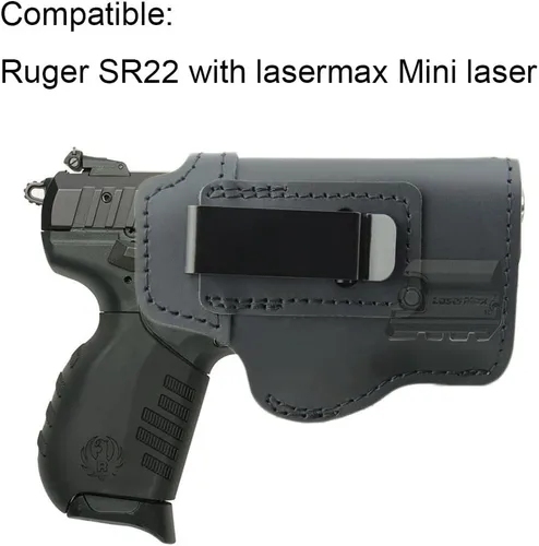 Vista 2 de Funda de cuero IWB para Ruger SR22 – Se adapta a Ruger SR22 con o sin láser LaserMax Mini para transporte oculto
