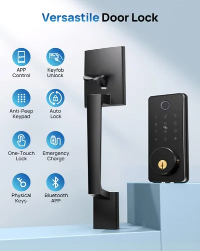 Vista 4 de Juego de cerradura inteligente de puerta de huellas dactilares con control de aplicación: entrada sin llave, bloqueo automático, teclado electrónico
