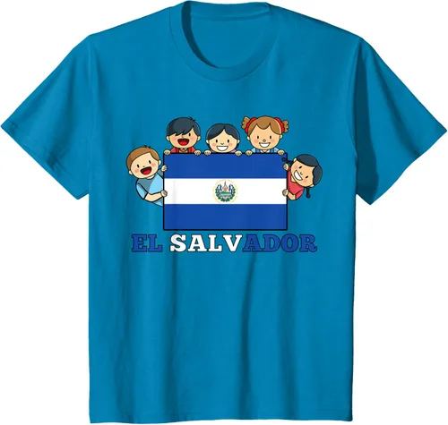 Vista 52 de Camiseta salvadoreña del Mes de la Herencia Hispana con la bandera de El Salvador para niños, Negro