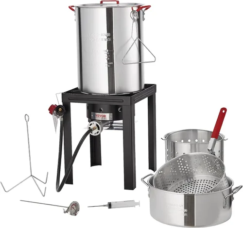Vista 13 de VEVOR Freidora de Pescado y Alitas de 10 Qt, Kit de Freidora de Pescado de Propano de Aluminio, Freidora Profunda para Exteriores Olla para Mariscos