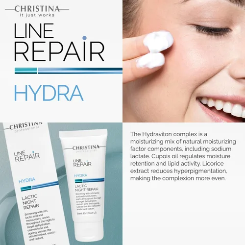 Vista 6 de CHRISTINA- Line Repair Hydra Crema de noche con ácido láctico Felicidad nocturna para la alineación y rejuvenecimiento de la piel Mejora