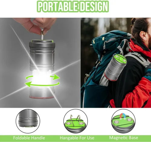 Vista 3 de Lichamp Linterna LED plegable para campamento, linterna LED portátil, ligera, impermeable, 4 modos de luz, kits de supervivencia para interiores