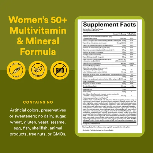 Vista 5 de Natural Factors Whole Earth & Sea - Multivitamínico y mineral para mujer 50+ - Multivitamínico diario con calcio, selenio y más - Apoya la salud
