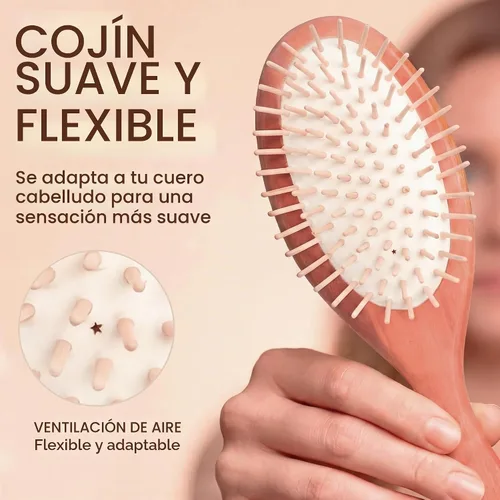 Vista 4 de Cepillo de pelo de madera, cerdas de madera redondeadas, antiestático, fabricado en Alemania Rounded wooden bristles massage the scalp