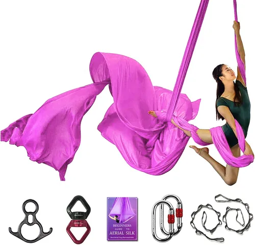 Vista 10 de Set de Equipo Deluxe de Sedas Aéreas - Hamaca Aérea de Yoga de 11 Yardas para Acrobacia, Artes Circenses, Danza (L:10m W:2.8m)