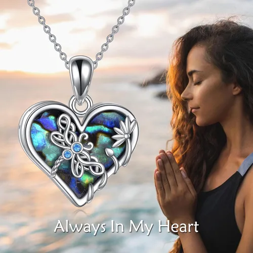 Vista 3 de Ocean TurtleDragonfly Urn Necklaces for Ashes Sterling Silver Heart Cremation Jewelry for Ashes with Abalone Shell Urn Necklace Memory Jewelry for