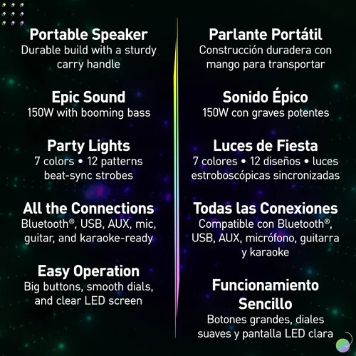 Vista 2 de Panasonic BMAX Altavoz Portátil Bluetooth, 75W Boost de Graves, Batería de Larga Duración, Inalámbrico, 7 Colores de Luz y 12 Patrones con Flash