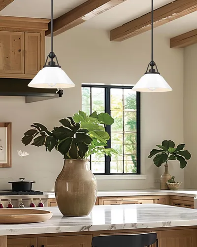 Vista 7 de HWH - Lámpara colgante blanca, moderna lámpara de isla de cocina de 12 pulgadas, iluminación colgante de 1 luz para comedor, escuela, metal negro