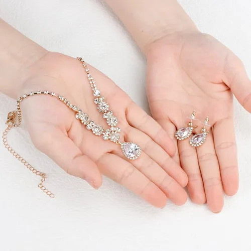 Vista 4 de COCIDE Silver Jewelry Set for Women Crystal Tiara and Necklace Kit for Girls Rhinestone Crown Earrings Neck Accessories for Bride Wedding Birthday