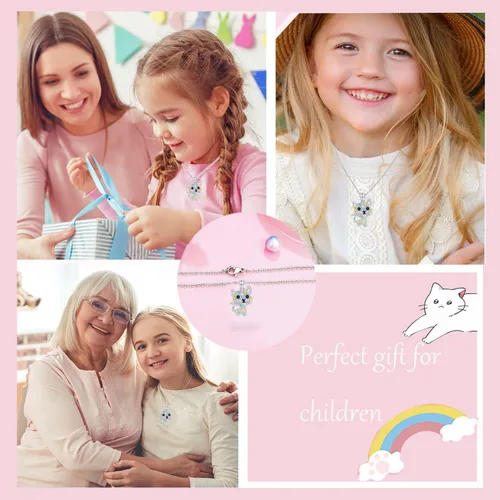 Vista 5 de Collar de gato para niñas, collar con colgante de cristal, regalo de joyería para amantes de los gatos, hija, nieta, sobrina, regalo de Navidad