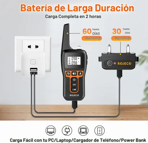 Vista 5 de ROJECO Collar de entrenamiento para perros con control remoto de 3300 pies Naranja