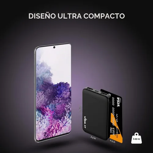 Vista 2 de Vida IT Mini cargador portátil de 5000 mAh para iPhone Samsung celular con doble salida USB, batería recargable ligera de 5 V 2.1 A para viajes