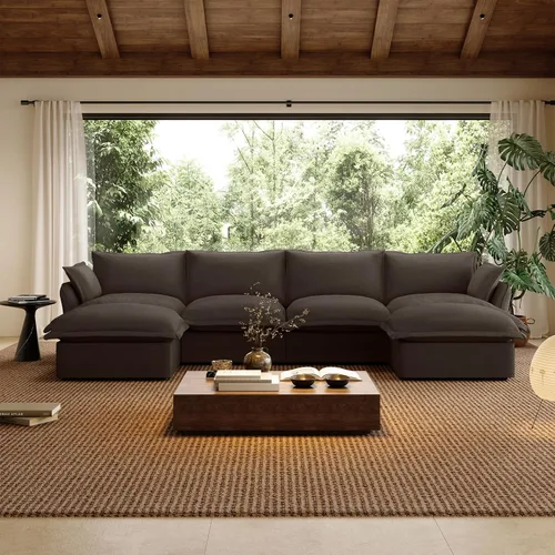 Vista 38 de Sofá modular de mezcla de lino para sala de estar, cómodo sofá modular con relleno de plumón, moderno sofá cama convertible con asiento profundo