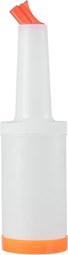 Vista 26 de Restaurantware Botella de plástico de 0.5 cuartos de galón de almacenamiento - con boquilla azul y tapa - Botella de almacenamiento de barra