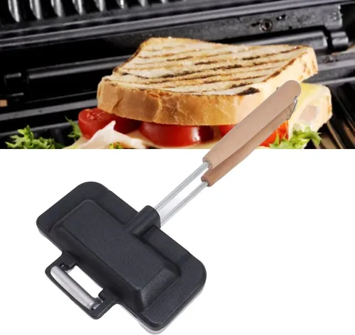Vista 6 de Sartén para hornear sándwich de doble cara, sartén de doble cara, mango extraíble, sartenes antiadherentes, sartén de aluminio para quesos a