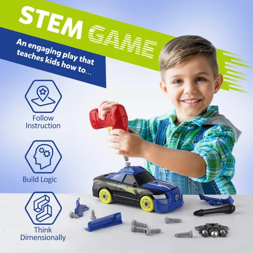 Vista 5 de Coogam Auto de carreras desmontable con herramienta de destornillador eléctrico, juguete de habilidad motora fina, juego de construcción