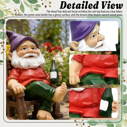 Vista 4 de nezababy Gnomo de jardín divertido, estatuas para exteriores, escultura traviesa, decoración inapropiada para beber cerveza, mecedora, gnomo
