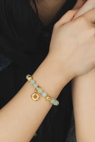 Vista 3 de ZenBless Fengshui - Pulsera de jade de porsperidad con dije de la suerte, Feng Shui, obsidiana negra, regalo para hombres y mujeres, con chapado