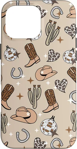 Vista 19 de Cowboy Hat & Boot & Disco Ball Pattern Brown Cowgirl Case for iPhone 17