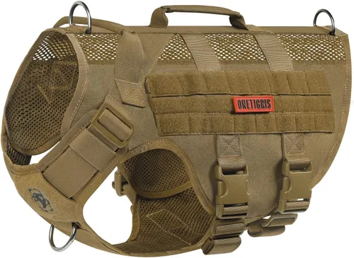 Vista 9 de OneTigris - Arnés táctico para perros pequeños, chaleco de perro pequeño sin tirones con asas, transpirable, arnés militar con sistema MOLLE, arnés