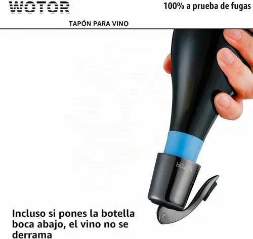 Vista 3 de WOTOR Tapones para botellas de vino de acero inoxidable con silicona Negro-2