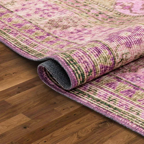 Vista 7 de Well Woven Nile Gila - Alfombra de área lavable a máquina, medallón bohemio vintage, rosa oriental, tejido plano, envejecido, 7 pies 7 pulgadas x 9