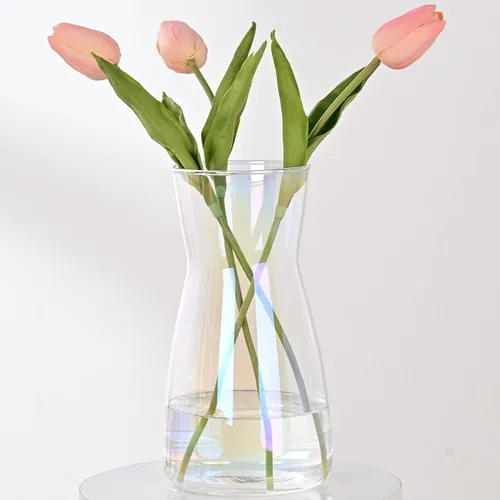 Vista 11 de Jarrones de vidrio para flores, 8 pulgadas de alto, modernos jarrones de cristal transparente iridiscente para centros de mesa, decoración