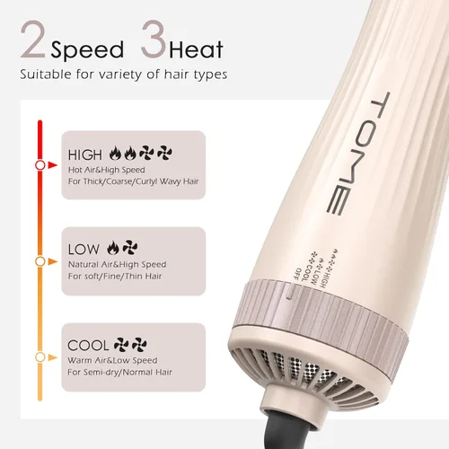 Vista 4 de Cepillo secador de pelo, cepillo secador de pelo de 1200 W en uno, cepillo de aire caliente redondo de 1.772 in para volumen y golpes suaves, doble